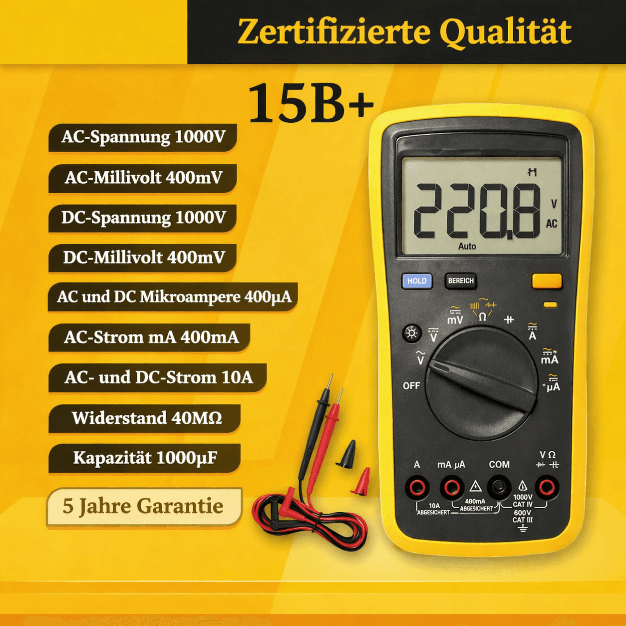 Fluke Digital Multimeter – 1000V CAT II, EU Version (Fluke 12E+ / 15B+ / 17B+)
