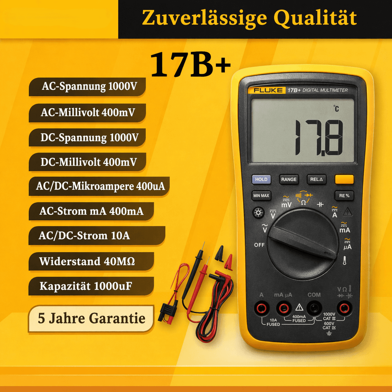 Fluke Digital Multimeter – 1000V CAT II, EU Version (Fluke 12E+ / 15B+ / 17B+)