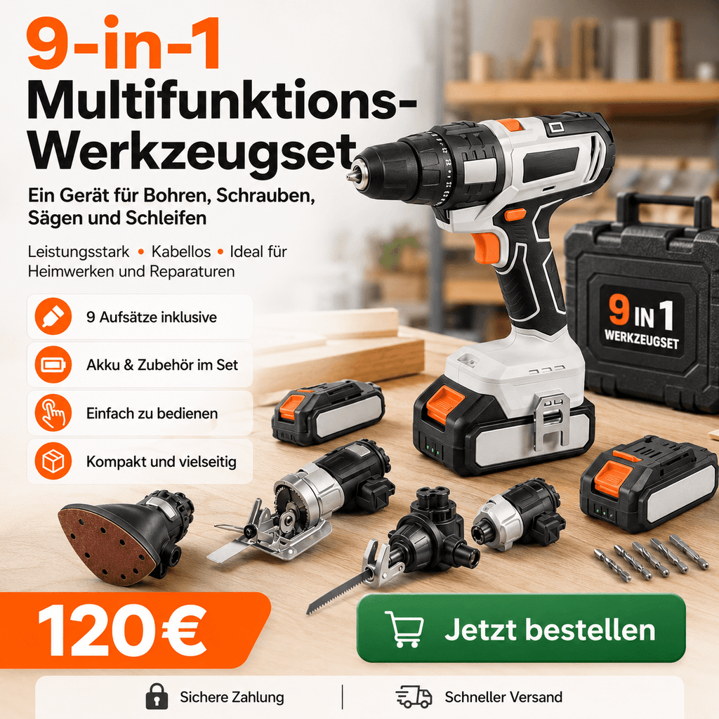 Makita 18-V-Akkuschrauber, Multifunktionswerkzeug, Schlagbohrmaschine, Kettenrohrzange, Schlag-Säge, Multischleifer