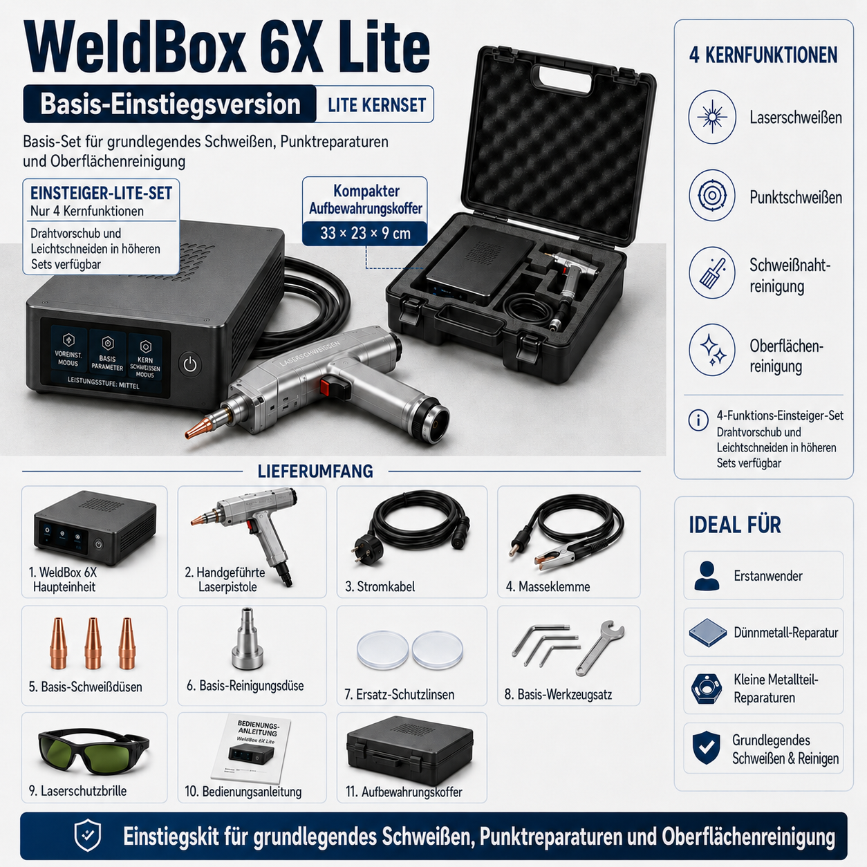 WeldBox 6X – kompaktes 6-in-1 Laser-Schweißkit für Metallreparaturen