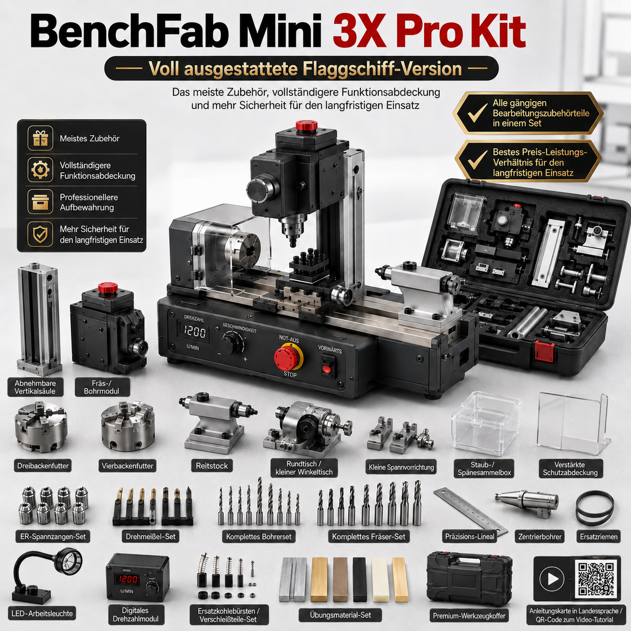 BenchFab Mini 3X – 3-in-1 Mini-Drehbank für DIY & Modellbau